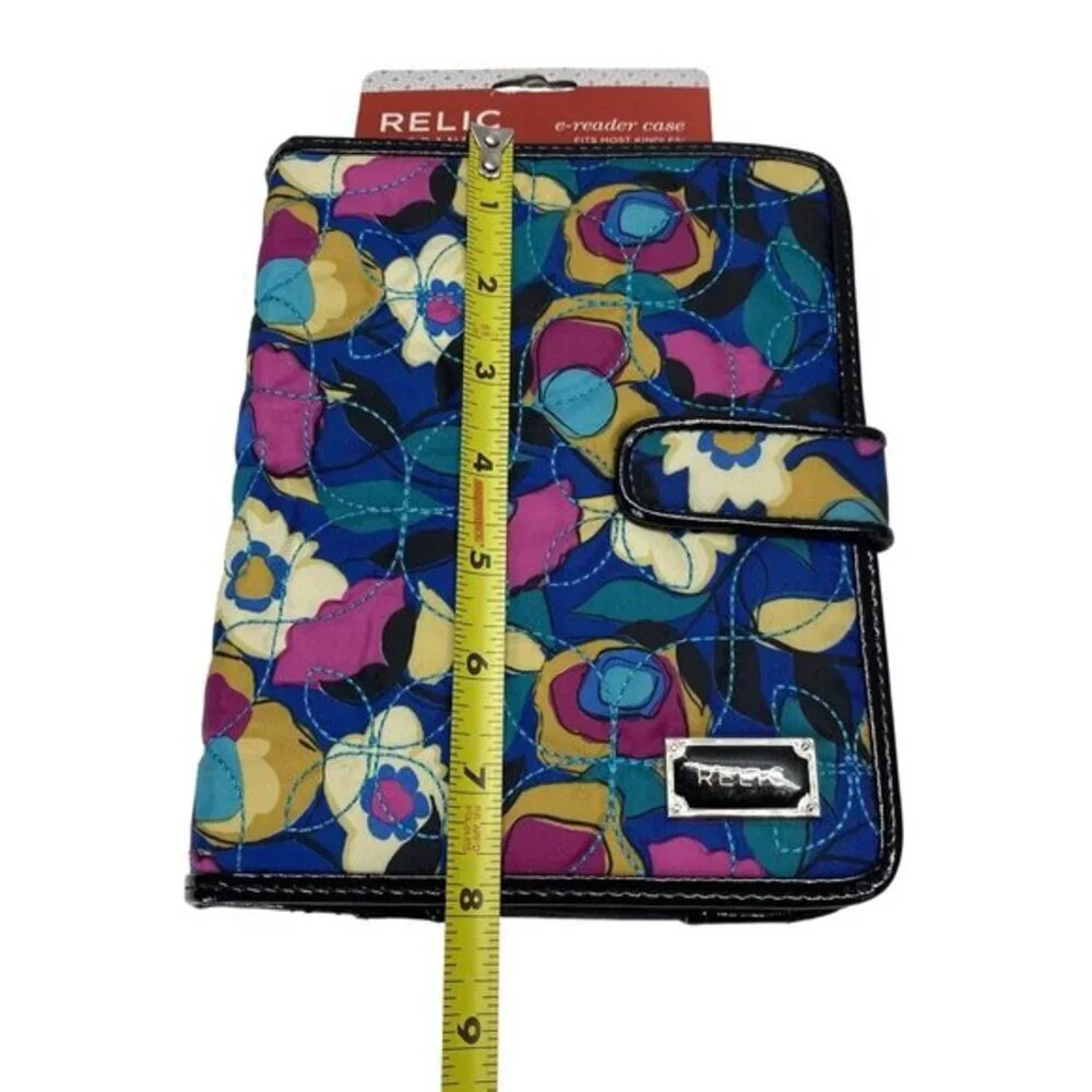 Relic Floral Quilted E-Reader Case Blue Pink Yellow Magnetic Closure